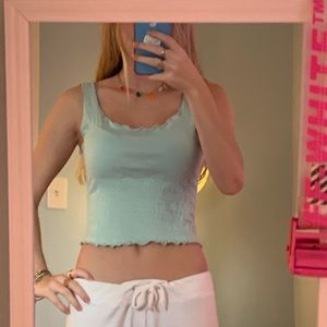 Blue frilly tank top